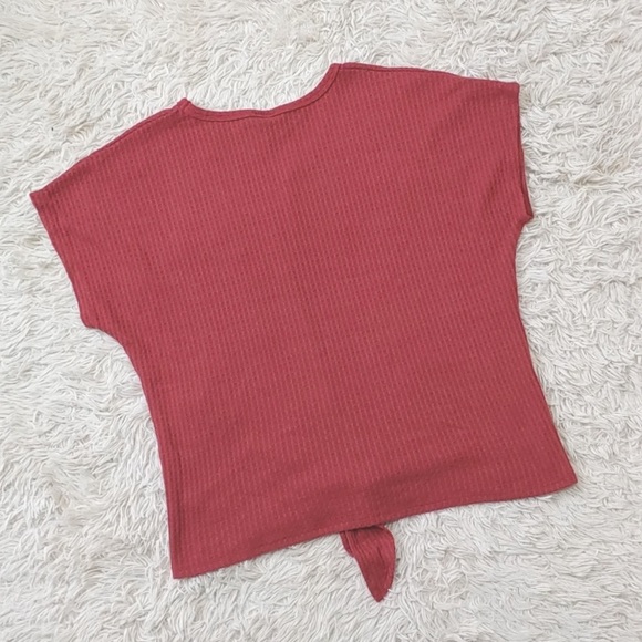 Anthropologie Paper Crane Waffle Knit Tie Front Oversized V-Neck Tee Rust Red S - Picture 4 of 6